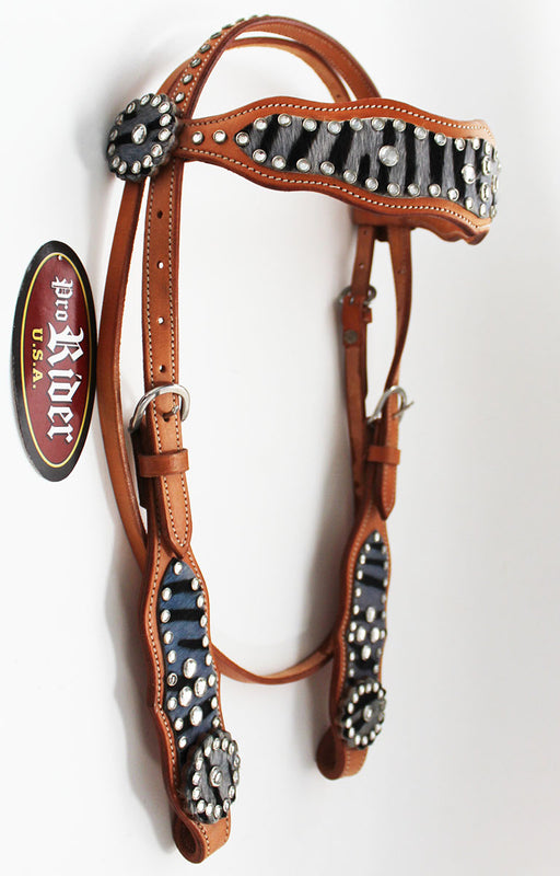 Horse Show Tack Bridle Browband Western Leather Headstall Zebra Blue 8422