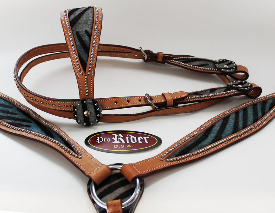 Horse Show Tack Bridle Western Leather Headstall Breast Collar Blue 8427