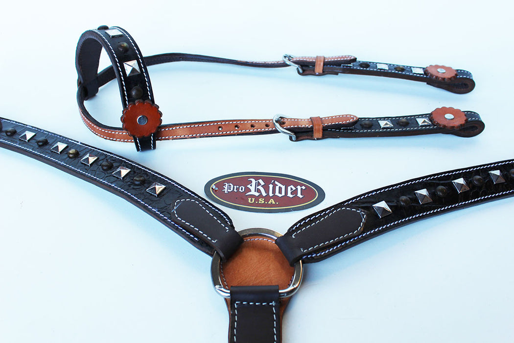 Show Tack Bridle Western Leather Rodeo Headstall Breast Collar 8503