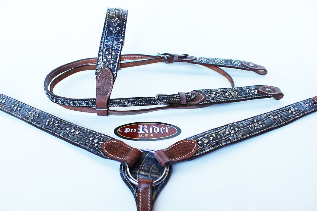 Show Tack Bridle Western Leather Rodeo Headstall Breast Collar 8507