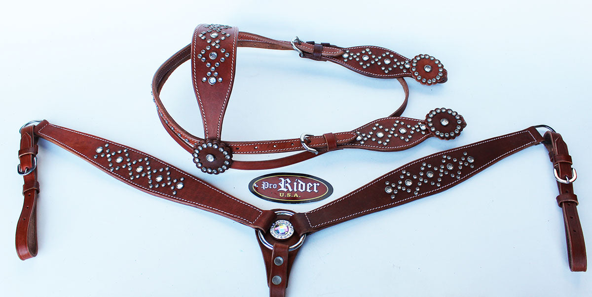Horse Show Tack Bridle Western Leather Rodeo Headstall Breast Collar Brown 8509