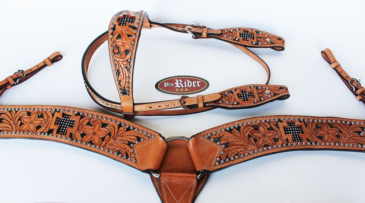 Show Tack Bridle Western Leather Rodeo Headstall Breast Collar 85101