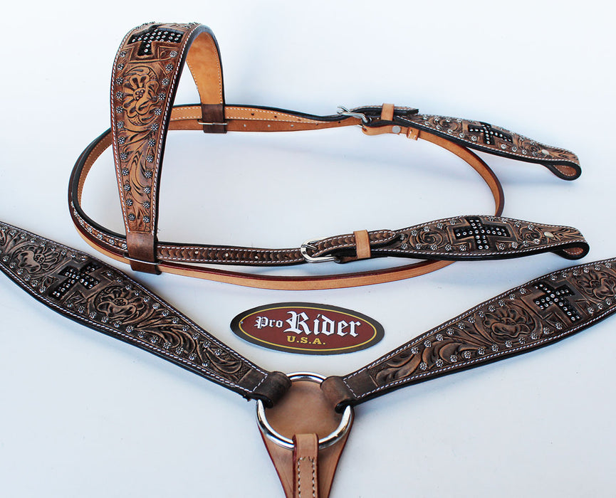 Show Tack Bridle Western Leather Rodeo Headstall Breast Collar 85115