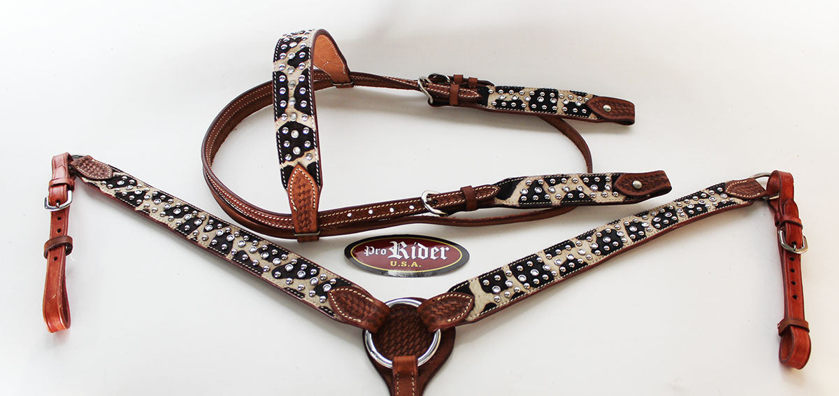 Horse Show Tack Bridle Western Leather Rodeo Headstall Breast Collar Hairon 8521