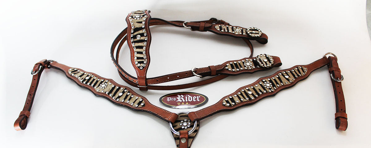 Show Tack Bridle Western Leather Rodeo Headstall Breast Collar 8527
