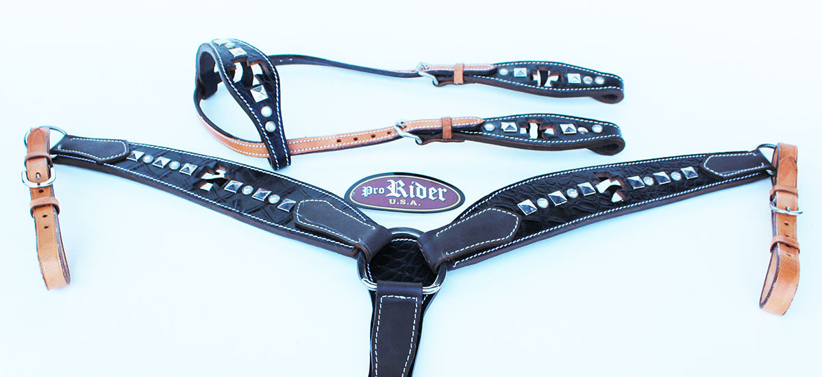 Horse Show Tack Bridle Western Leather Rodeo Headstall Breast Collar 8535