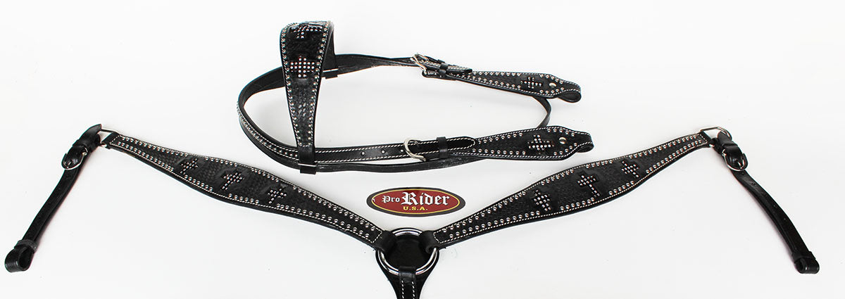Show Tack Bridle Western Leather Rodeo Headstall Breast Collar 8543