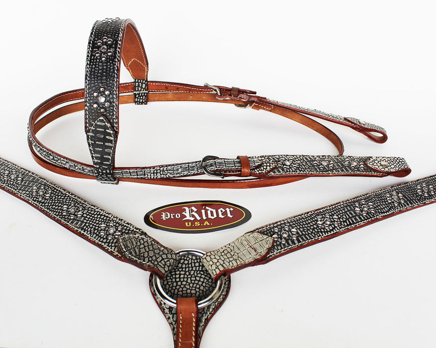 Show Tack Bridle Western Leather Rodeo Headstall Breast Collar 8544