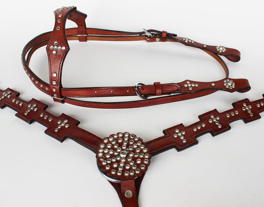 Show Tack Bridle Western Leather Rodeo Headstall Breast Collar 8549