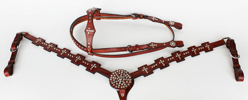 Show Tack Bridle Western Leather Rodeo Headstall Breast Collar 8549