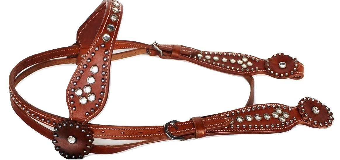 Horse Equine Show Tack Bridle Western Leather Rodeo Headstall Breast Collar 8554