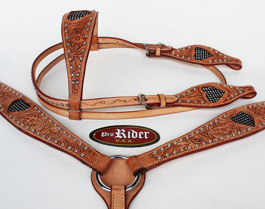 Horse Equine Show Tack Bridle Western Leather Rodeo Headstall Breast Collar 8559