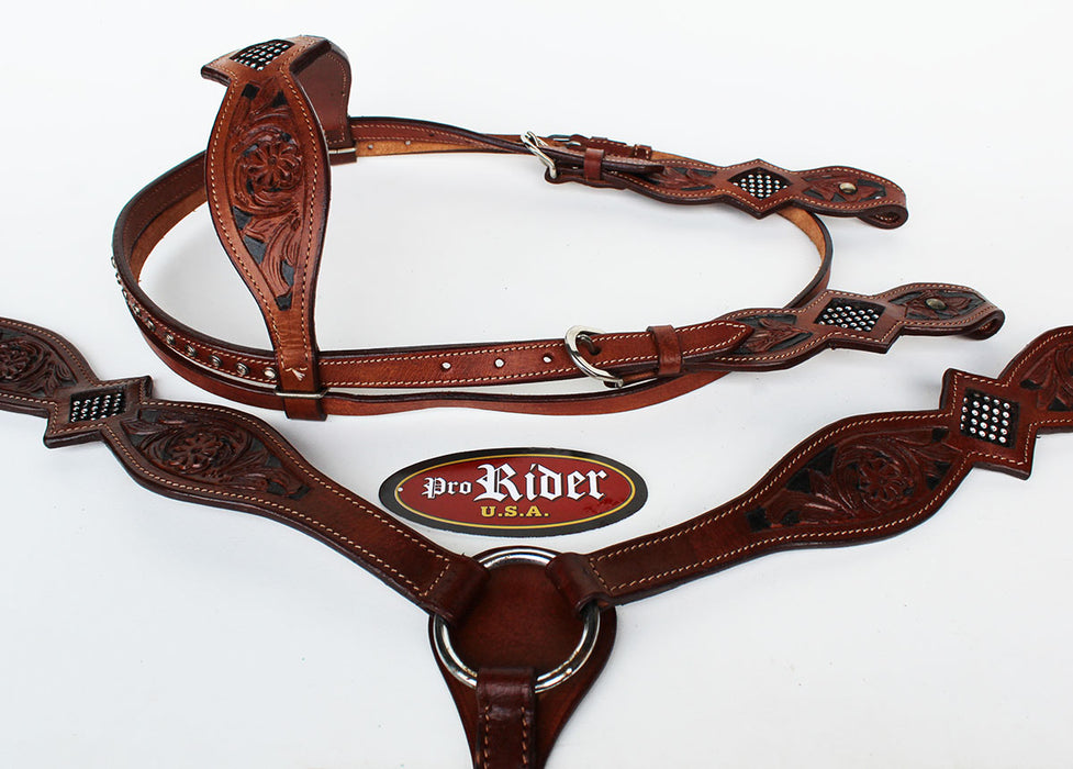 Horse Show Tack Bridle Western Leather Rodeo Headstall Breast Collar Brown 8563