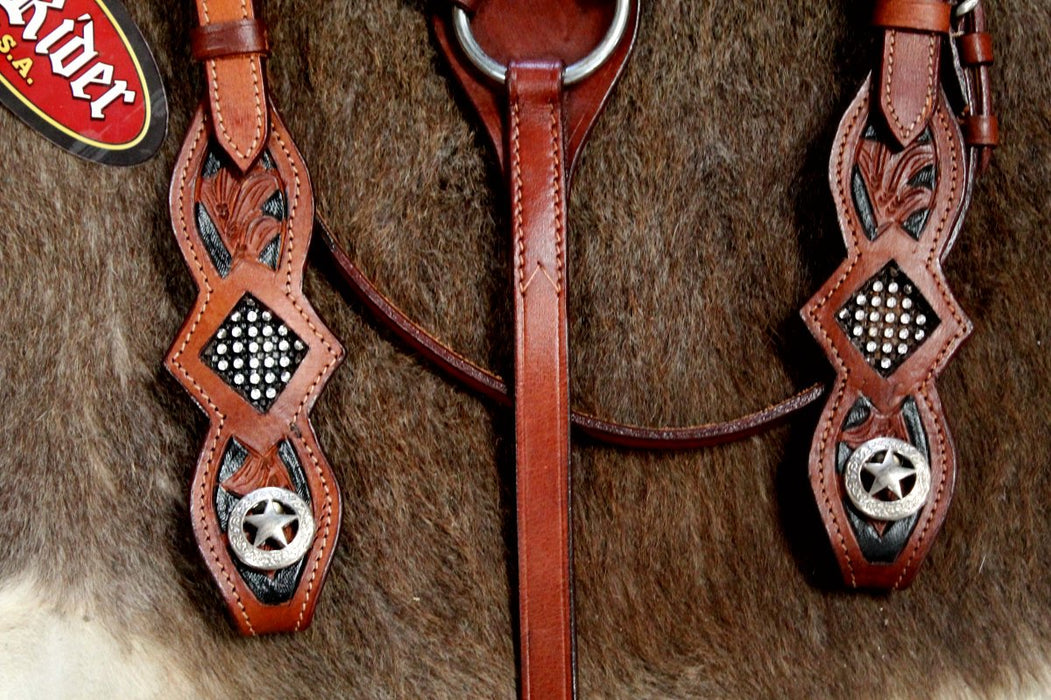 Horse Show Tack Bridle Western Leather Rodeo Headstall Breast Collar Brown 8563