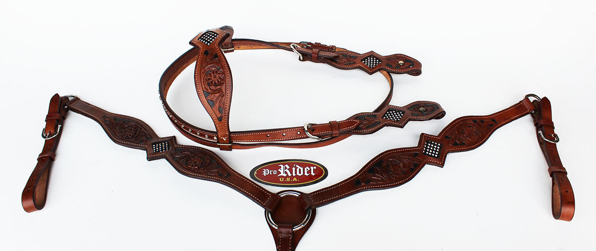 Horse Show Tack Bridle Western Leather Rodeo Headstall Breast Collar Brown 8563