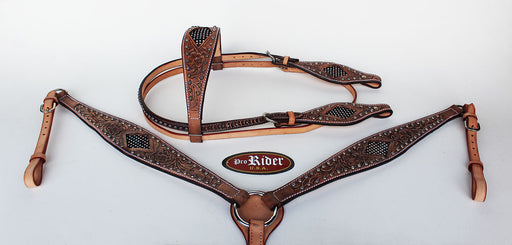 Show Tack Bridle Western Leather Rodeo Headstall Breast Collar 8570