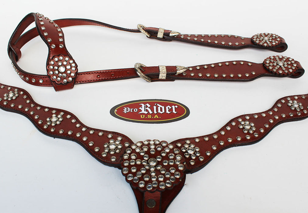 Show Tack Bridle Western Leather Rodeo Headstall Breast Collar 8571
