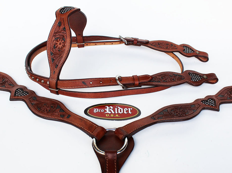 Show Tack Bridle Western Leather Rodeo Headstall Breast Collar 8574