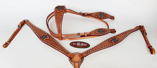 Show Tack Bridle Western Leather Rodeo Headstall Breast Collar 8576