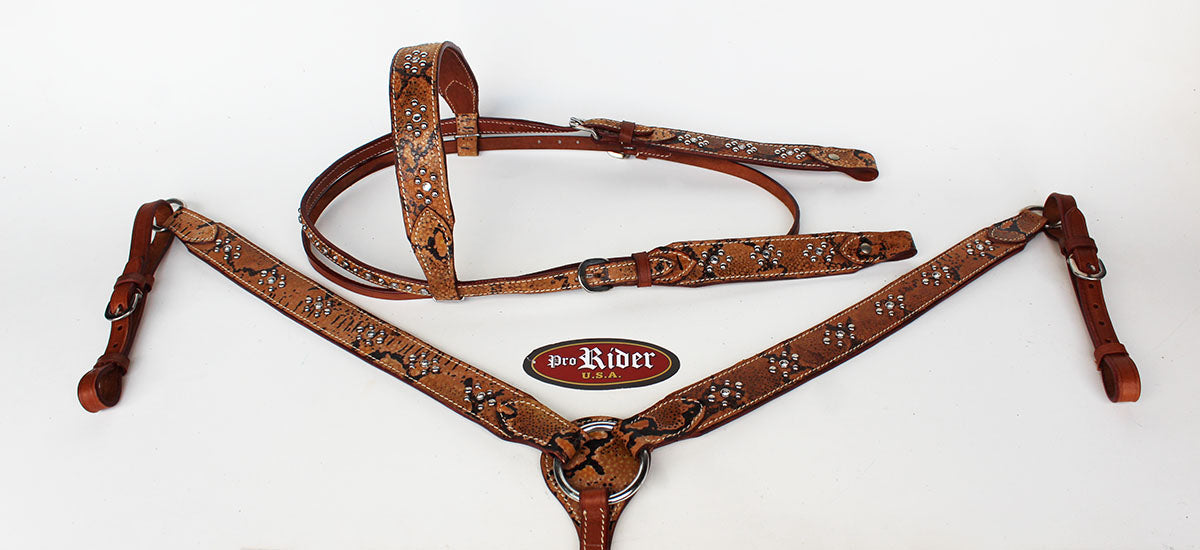 Show Tack Bridle Western Leather Rodeo Headstall Breast Collar 8577
