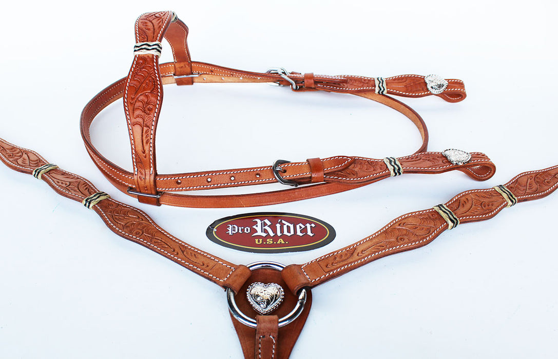 Horse Show Tack Bridle Western Leather Headstall Breast Collar 8579B