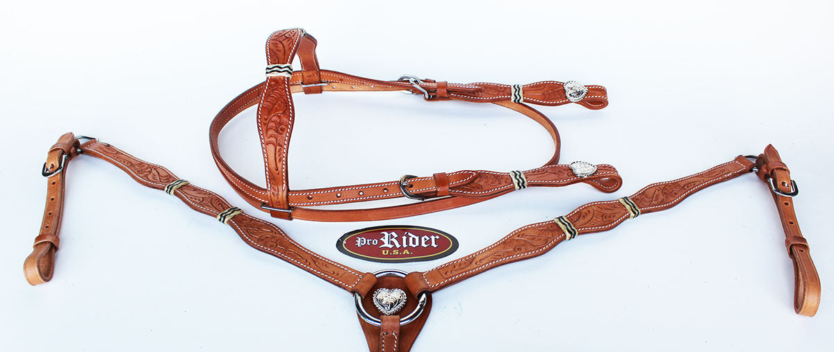 Horse Show Tack Bridle Western Leather Headstall Breast Collar 8579B