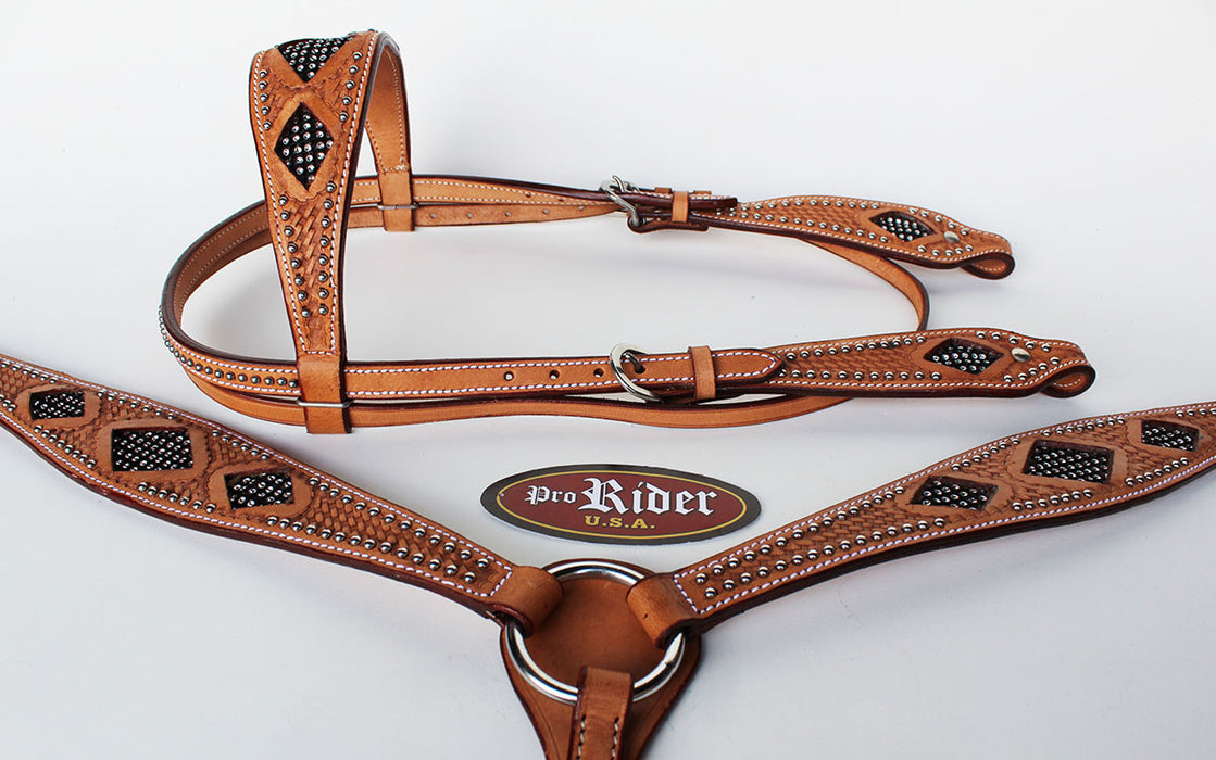 Show Tack Bridle Western Leather Rodeo Headstall Breast Collar 8582
