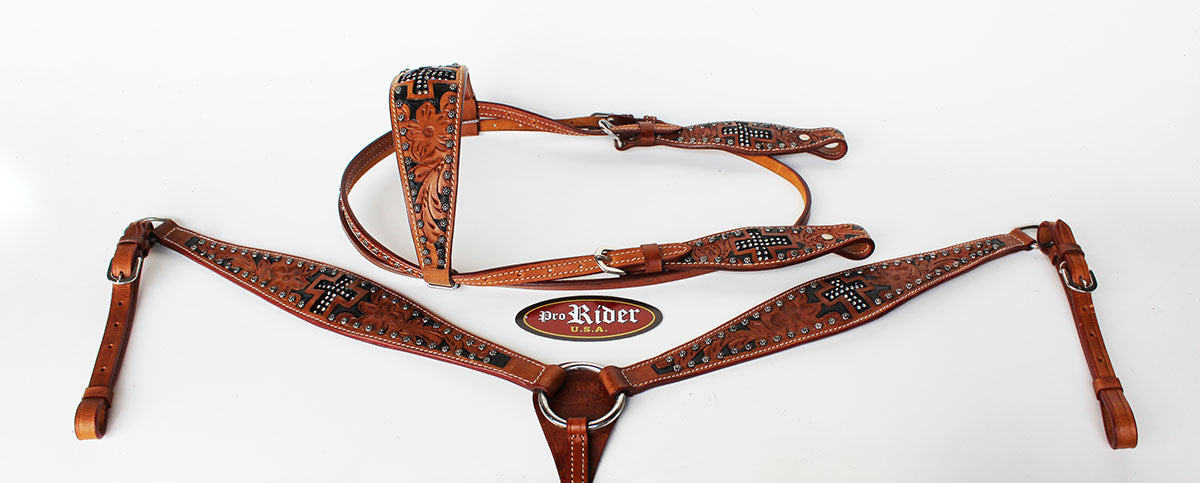 Show Tack Bridle Western Leather Rodeo Headstall Breast Collar 8586