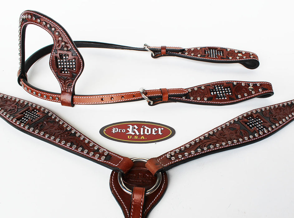 Show Tack Bridle Western Leather Rodeo Headstall Breast Collar 8589