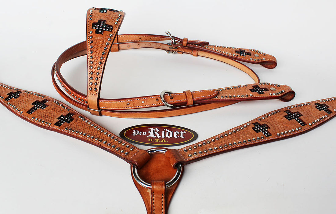 Show Tack Bridle Western Leather Rodeo Headstall Breast Collar 8598