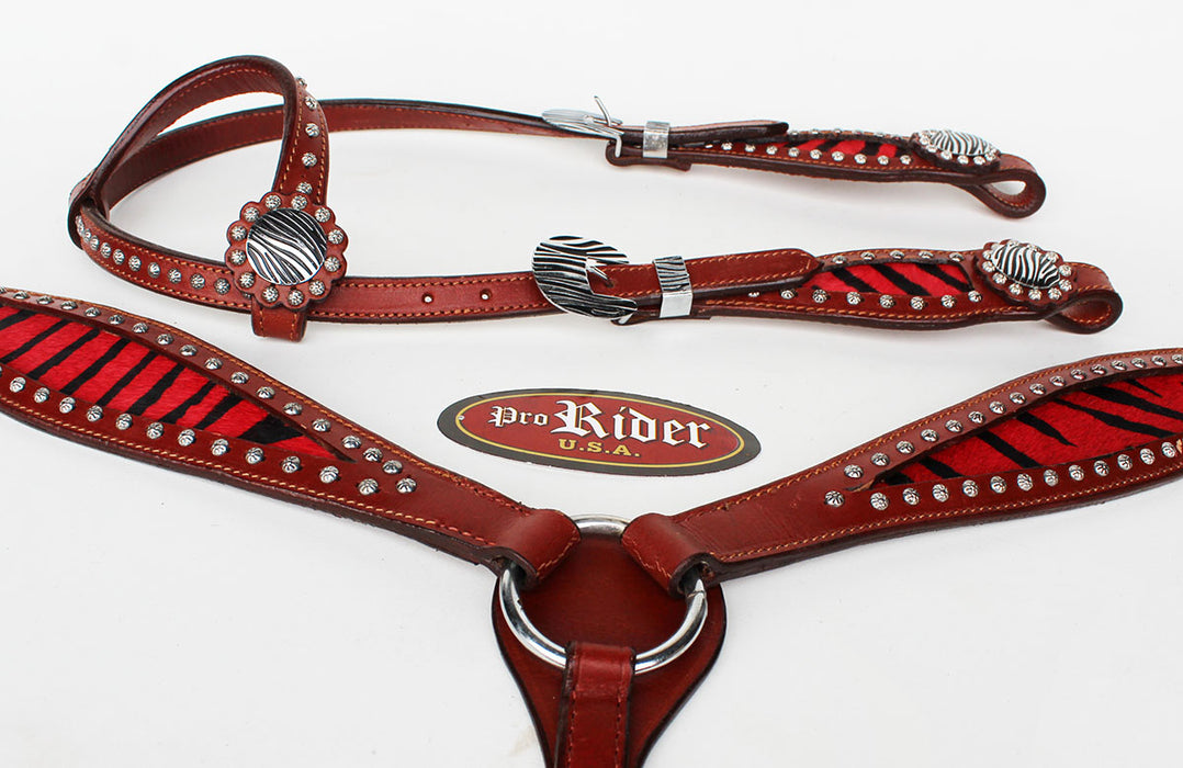 Horse Show Bridle Western Leather Rodeo Headstall Headstall Breast Collar Red 8802A