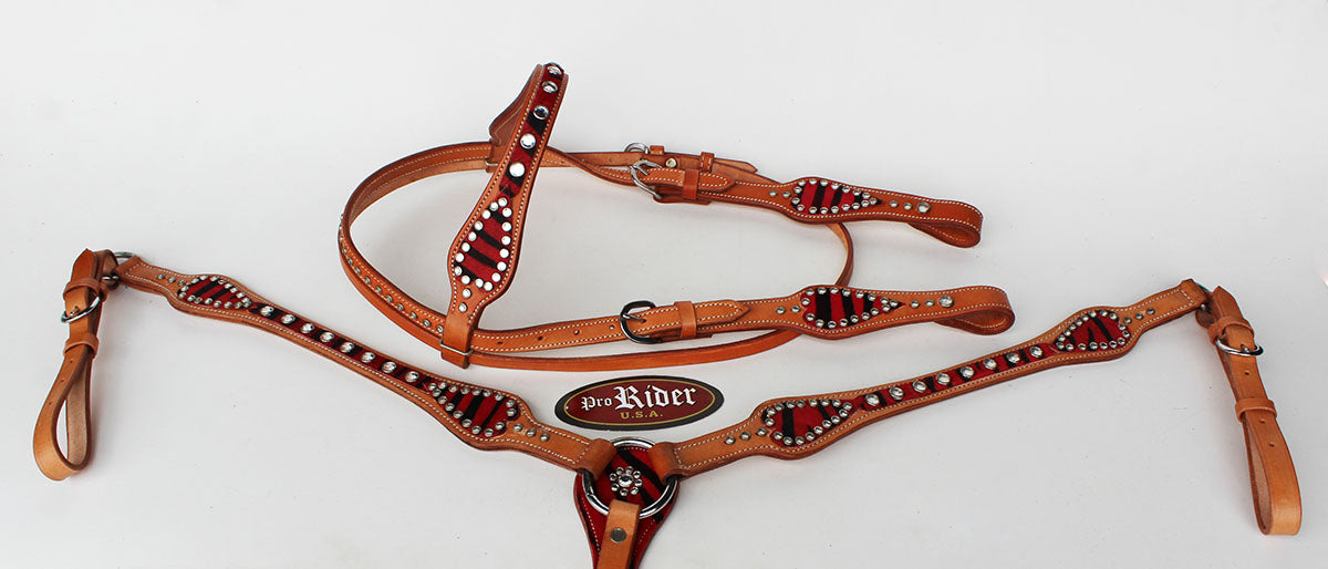 Horse Show Bridle Western Leather Rodeo Headstall Red 8804B
