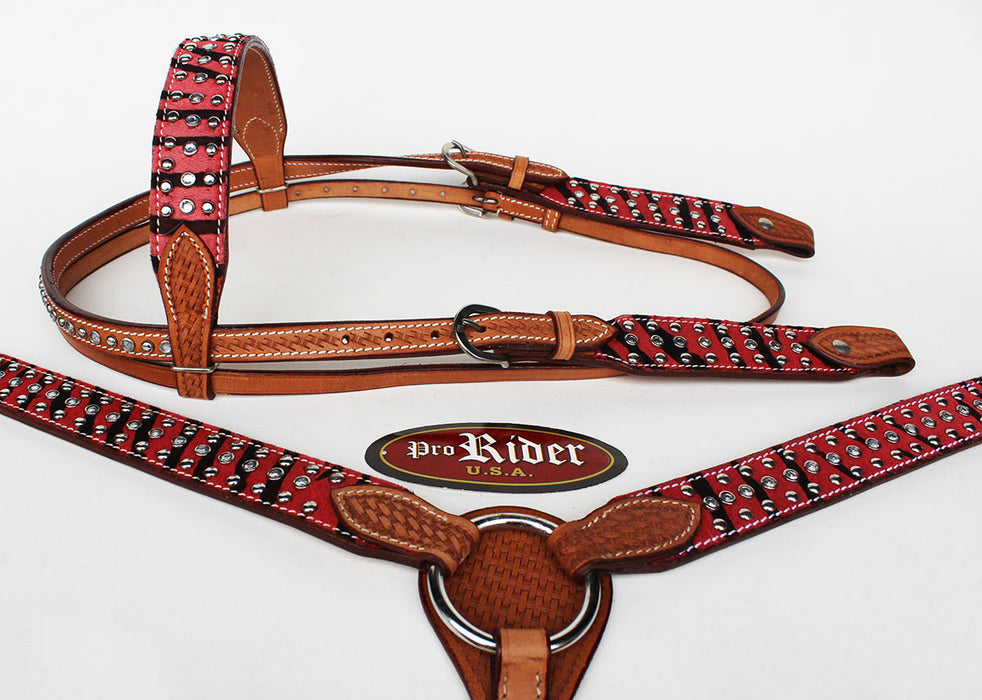 Horse Show Bridle Western Leather Rodeo Headstall Breast Collar Red Ha —  Challenger