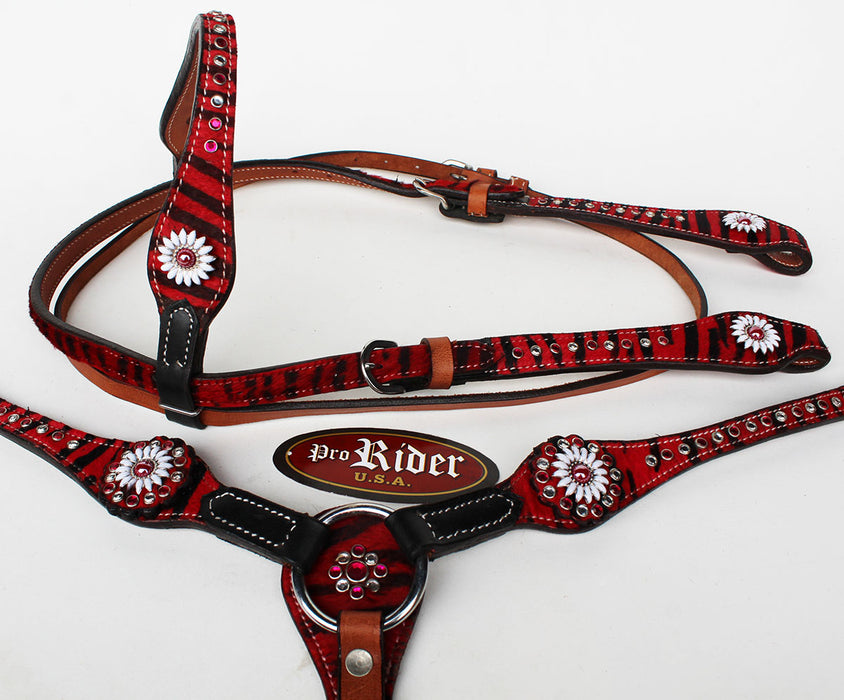 Horse Show Bridle Western Leather Rodeo Headstall Breast Collar Red 8815B