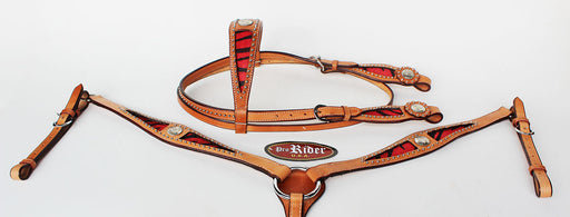 Horse Show Bridle Western Leather Rodeo Headstall Breast Collar Red 8827B