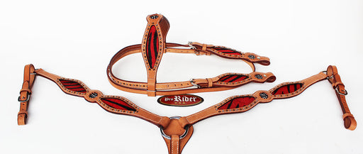 Horse Show Bridle Western Leather Rodeo Headstall Breast Collar Red Hair 8832B