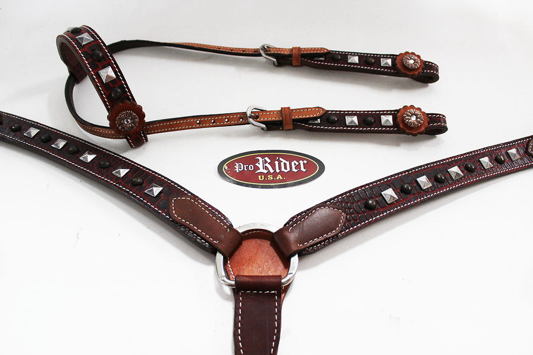 Horse Show Bridle Western Leather Rodeo  Headstall Red 8840A
