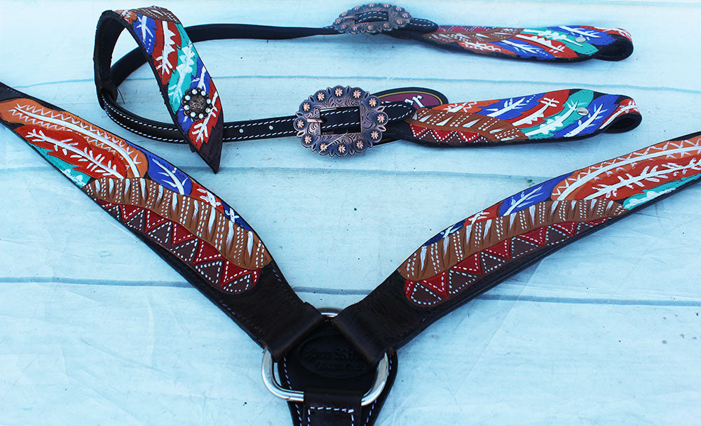 Horse Show Bridle Western Leather Rodeo Headstall Breast Collar 8850A