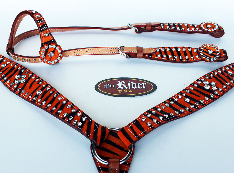 Horse Show Tack Bridle Western Leather Headstall Breast Collar Orange 8902