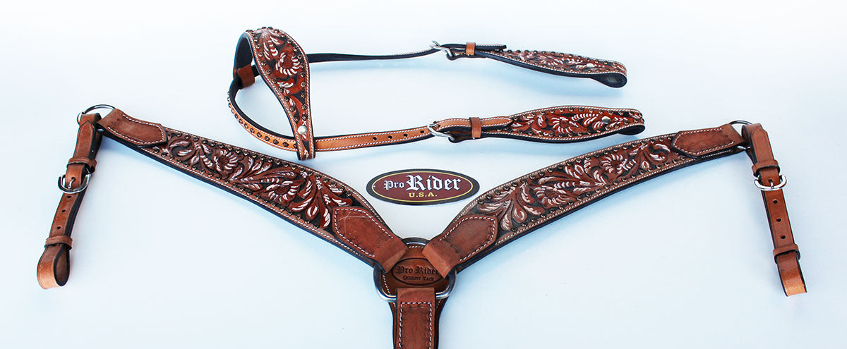Horse Size Show Tack Bridle Western Leather Headstall Breast Collar Orange 8909