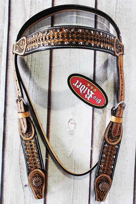 Horse Equine Show Tack Bridle Western Leather Headstall Rodeo Tooled 90S21H