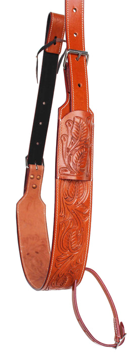 Horse Handcrafted 3" Wide Floral Tooled Oiled Tan Leather Rear Flank Saddle Cinch Girth with Billets 97121TN