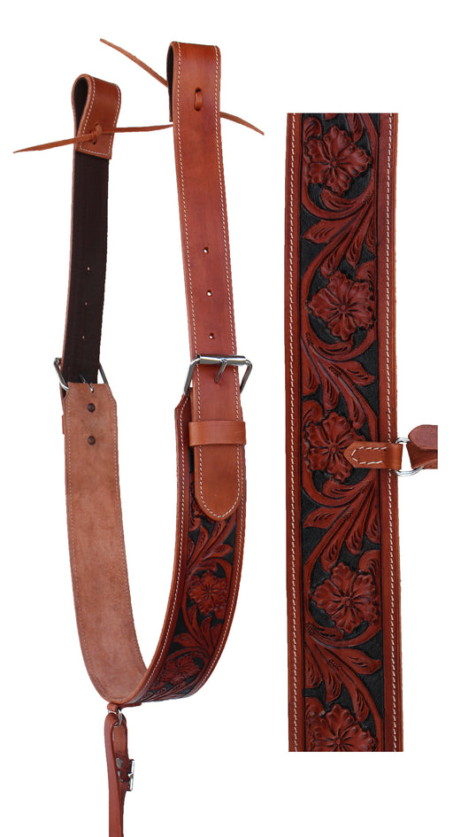 Horse Western Leather Tooled Back Rear Cinch Flank Girth w/ Off Billets 9762A