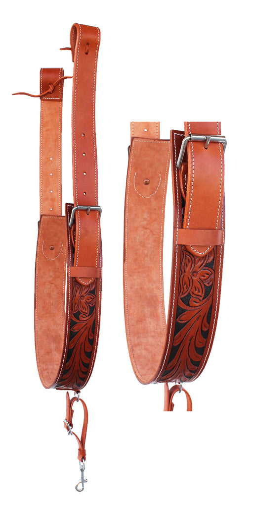 Challenger Western Floral Tooled Leather Rear Flank Back Cinch w/ Billets 9776