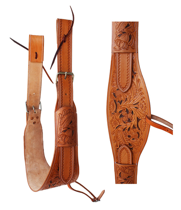 Horse Western Floral Tooled Leather Rear Flank Saddle Cinch Billets 97RS01LT