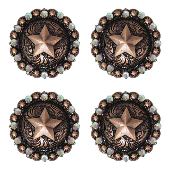 1-1/4" Set of 4 Copper Star Engraved Tack Belt Bag Jewelry Decorative Conchos CO171