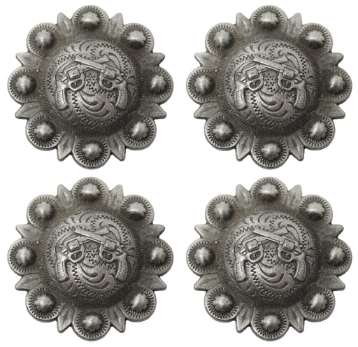 Set of 4 Antique Silver Cross Gun Engraved Screw Back Conchos CO195