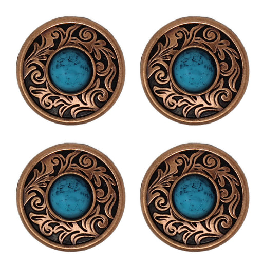 1-1/4" Set of 4 Engraved Turquoise Tack Belt Bag Jewelry Decorative Conchos CO247