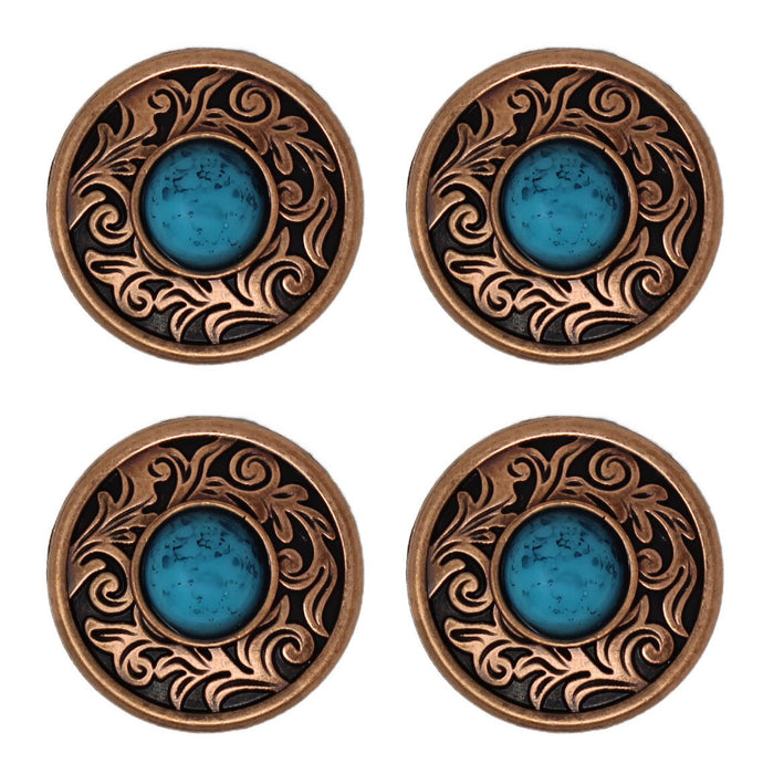 1-1/4" Set of 4 Engraved Turquoise Tack Belt Bag Jewelry Decorative Conchos CO247