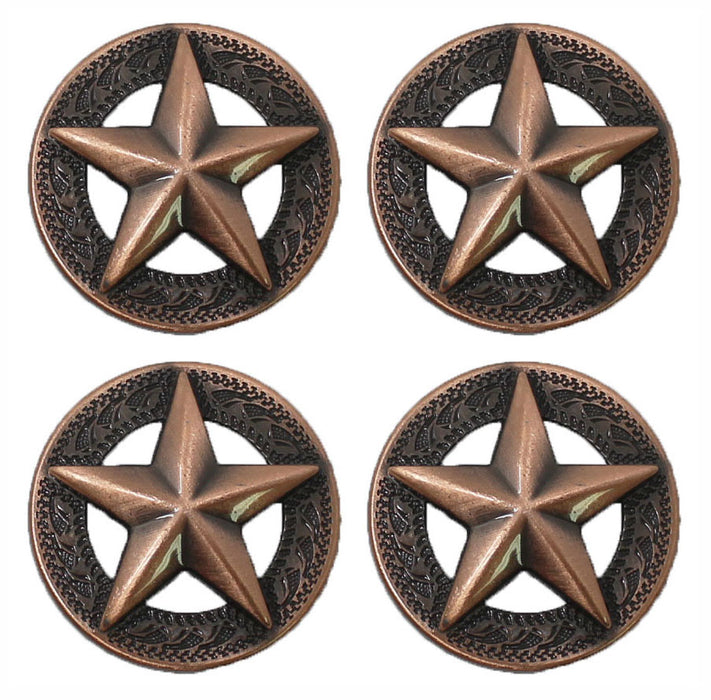 Set of 4 Screw Back 1-1/4" Western Tack Copper Lone Star Engraved Conchos CO331